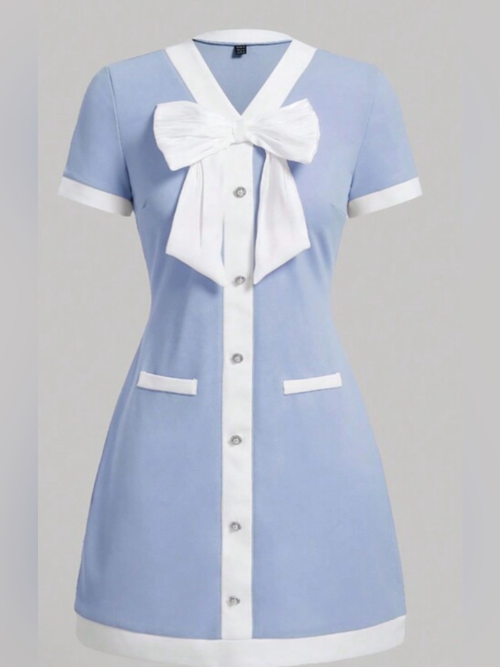 Periwinkle Blue Mod Front Button Dress Cosplay Stewardess M - Picture 1 of 5